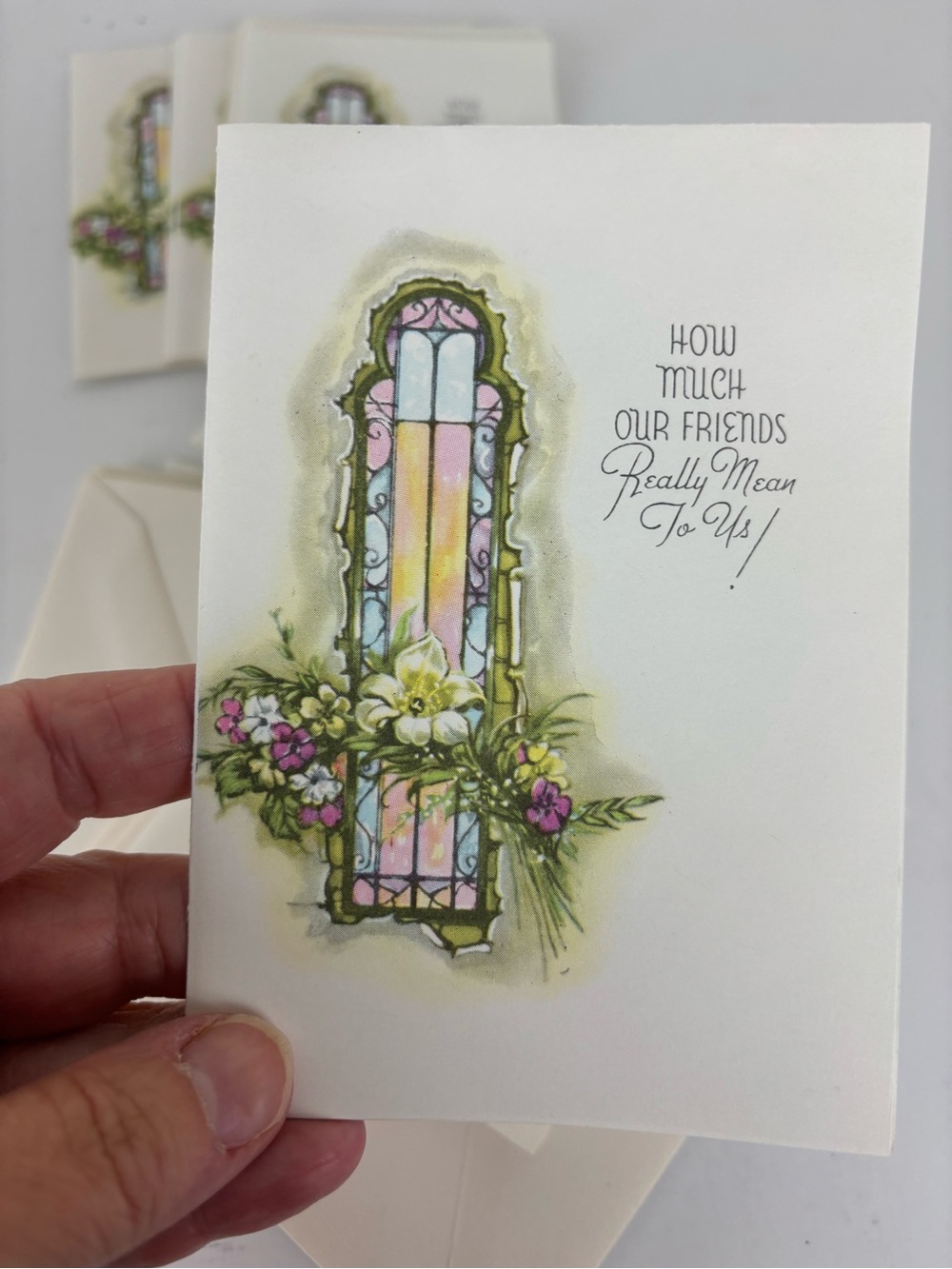 Vintage Floral Stained-Glass Greeting Card - Pastel Floral Design/Paper Crafts